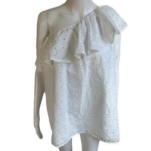 Lane Bryant White Eyelet One Shoulder Ruffle Top Womens 18/20 NWT Plus Size